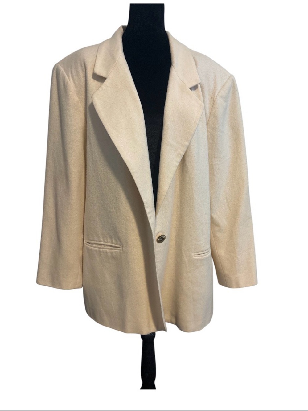 Vintage Sag Harbor OVERSIZED Woman 100% Wool Cream Crest Button Blazer22W